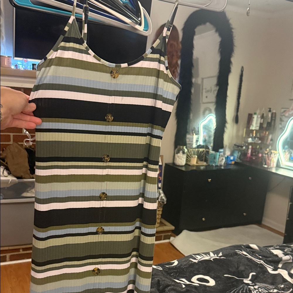 No Boundaries Green Striped Mini Dress